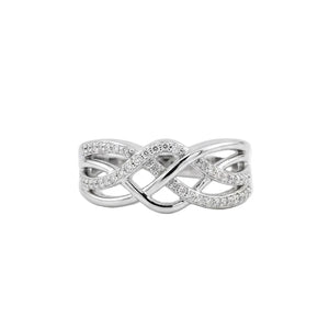 925 Sterling Silver Crossover Pave Diamond Statement Ring