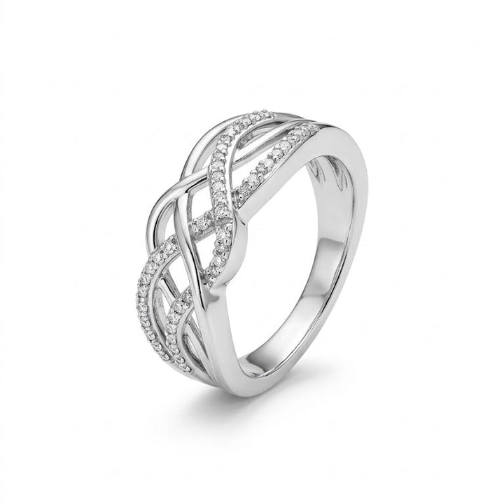 925 Sterling Silver Crossover Pave Diamond Statement Ring