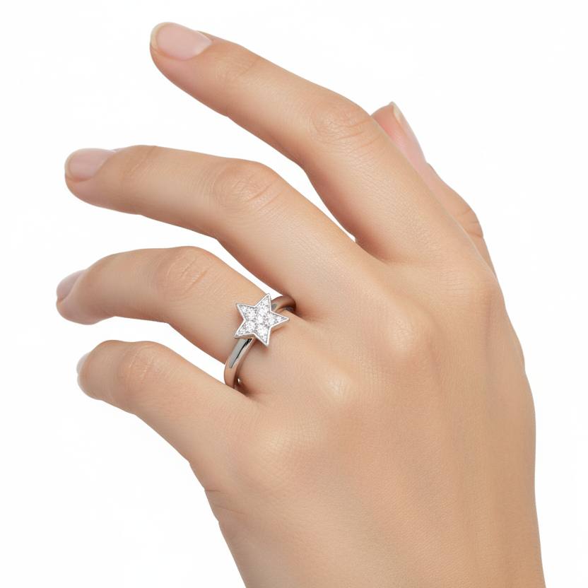 925 Sterling Silver Star Diamond Ring