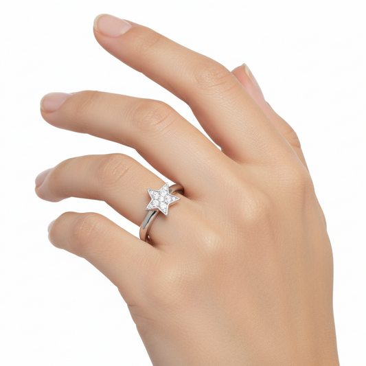 925 Sterling Silver Star Diamond Ring