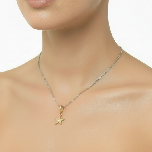 Yellow Gold Star Pendant  setting with Cubic Zirconia , 14k