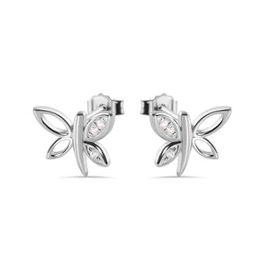 Silver 925 Rhodium-Plated Dragonfly Butterfly CZ Stud Earrings