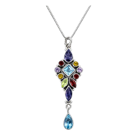 Sterling Silver Multi-Gemstone Pendant Necklace 2" - hero shot