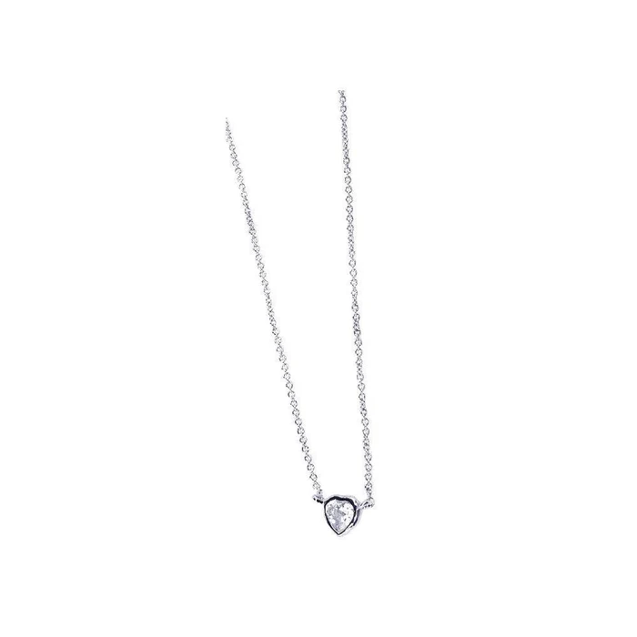 Sterling Silver Rhodium-Plated Heart Solitaire CZ Necklace