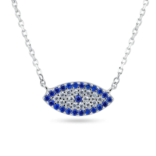 Silver 925 Rhodium Plated Evil Eye CZ Necklace