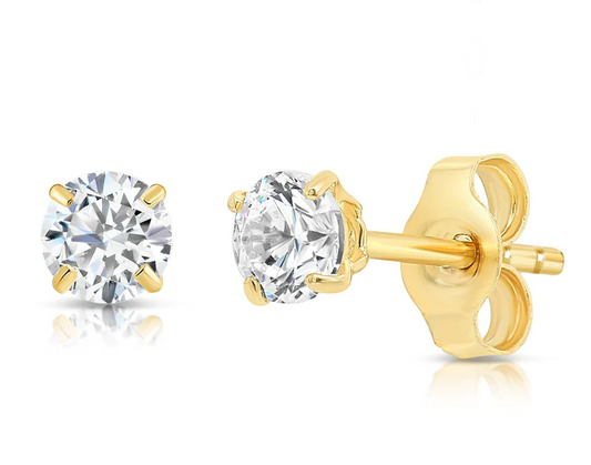 Yellow Gold Solitaire CZ Stud Earrings. 14k, 0.25ct CZ