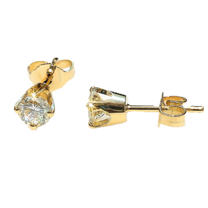 14K Yellow Gold Diamond Solitaire Stud Earrings. TDW: 0.60ct VS GH