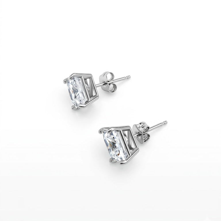 10k White Gold Princess-Cut CZ Studs Earrings