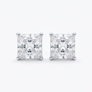 10k White Gold Princess-Cut CZ Studs Earrings