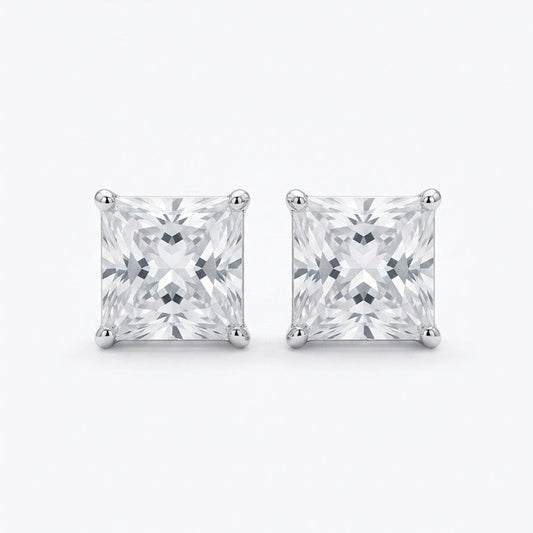 10k White Gold Princess-Cut CZ Studs Earrings