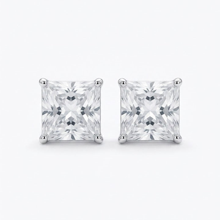10k White Gold Princess-Cut CZ Studs Earrings