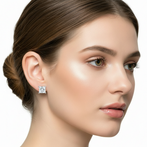 10k White Gold Princess-Cut CZ Studs Earrings