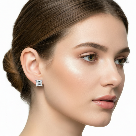 10k White Gold Princess-Cut CZ Studs Earrings