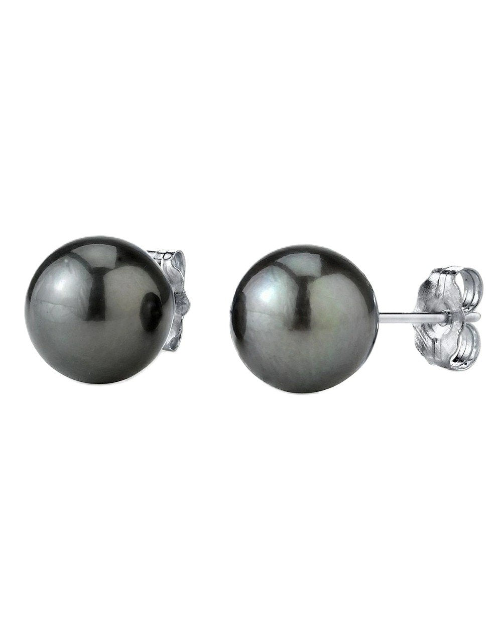 White Gold Tahitian Black Pearl Earrings. 14k, 3.2gr, 10mm