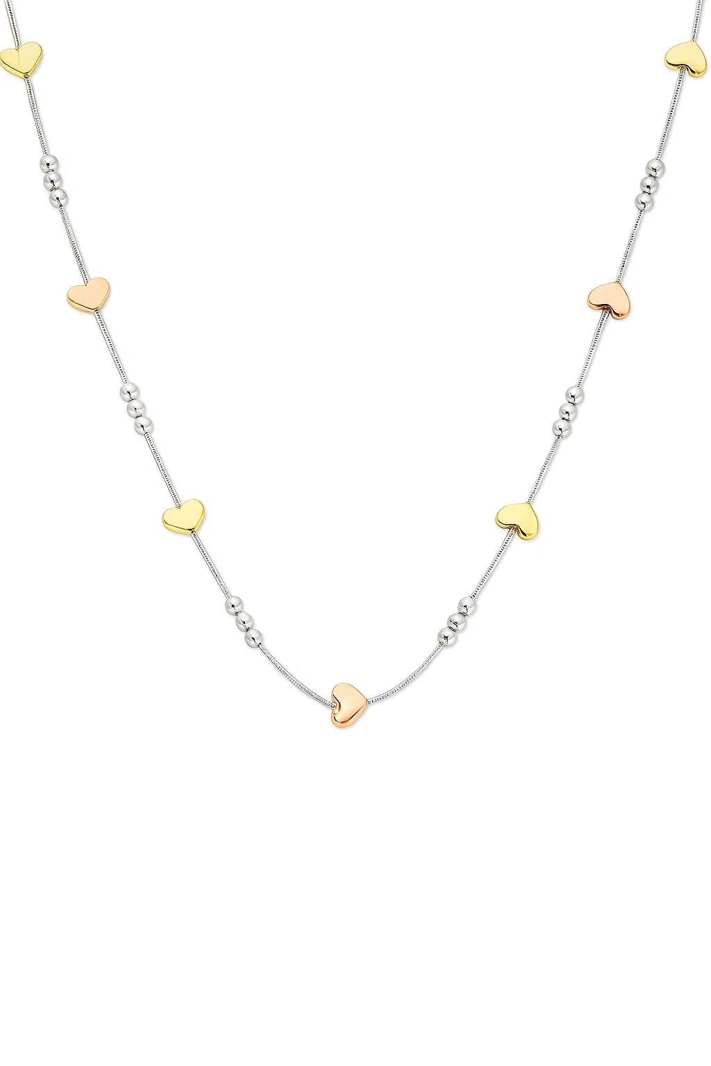 White Gold Chain with Two Tone Gold Station Heart Necklace, 18k,6.67gr