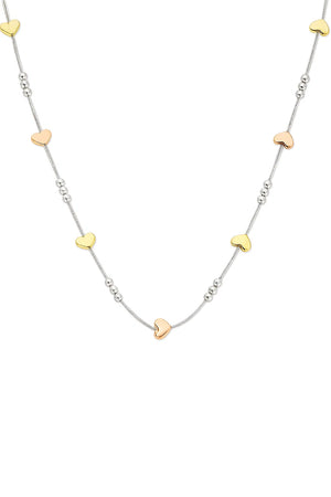 White Gold Chain with Two Tone Gold Station Heart Necklace, 18k,6.67gr