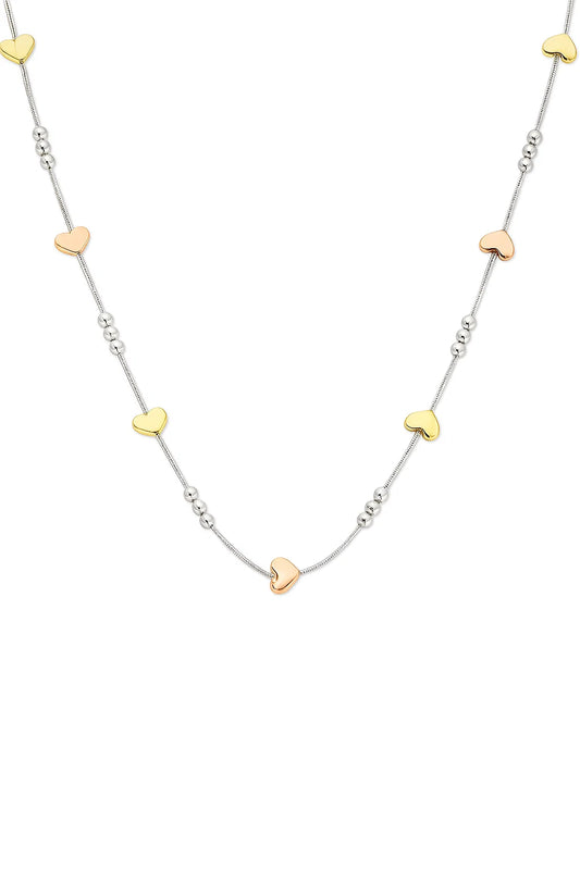 White Gold Chain with Two Tone Gold Station Heart Necklace, 18k,6.67gr