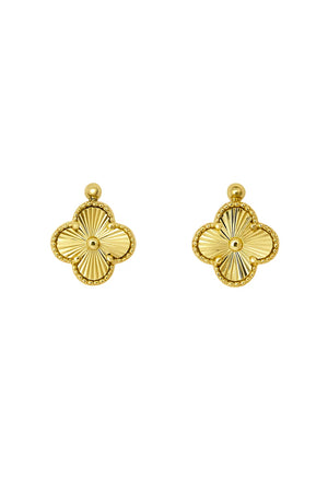 Yellow Gold Four-leaf Clover Stud Earrings, 18k, 2.57gr