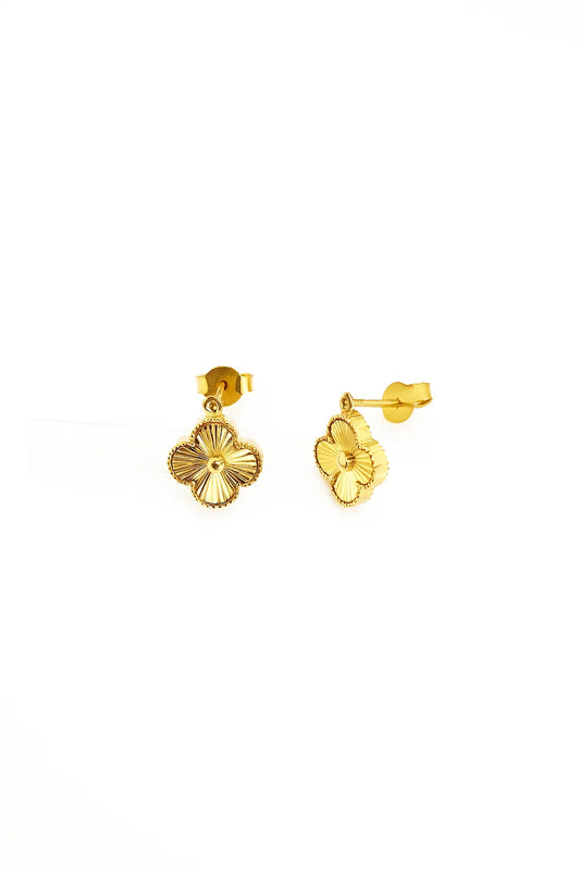 Yellow Gold Four-leaf Clover Stud Earrings, 18k, 2.57gr