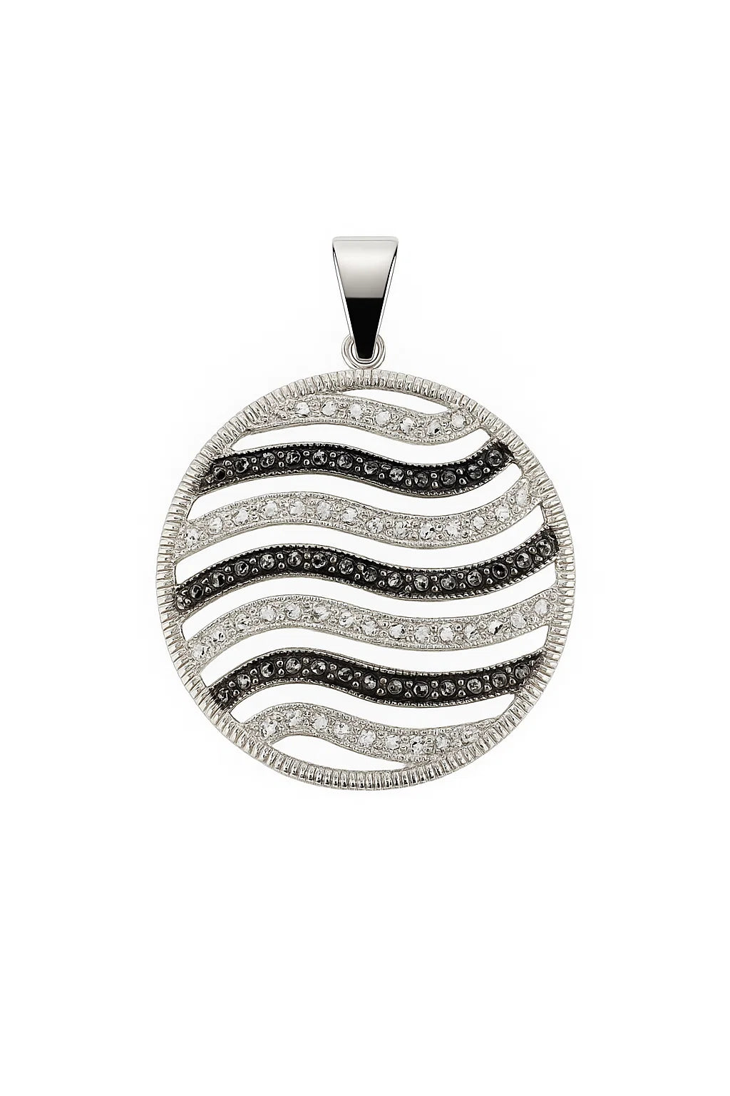 White Gold Circular Shape with Wavy Design Pendant, 10k