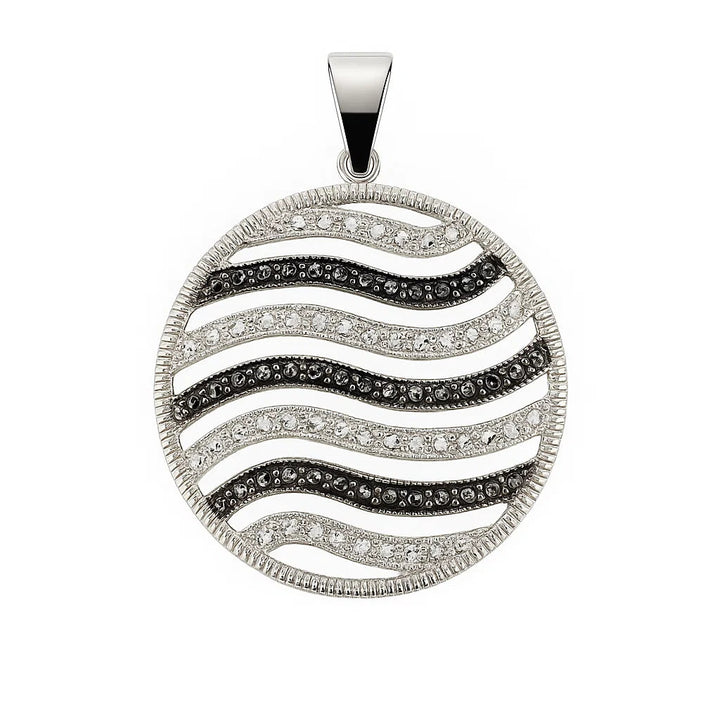 10K White Gold Black and White CZ Wave Pendant