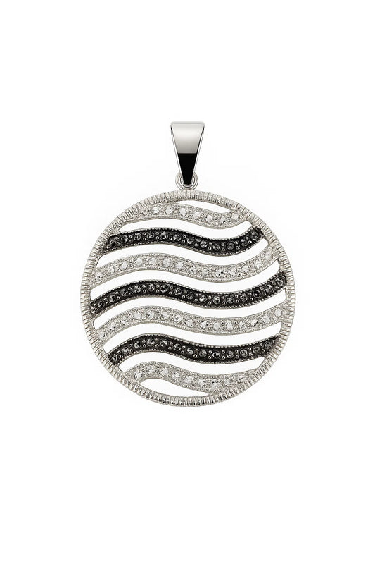 White Gold Circular Shape with Wavy Design Pendant, 10k