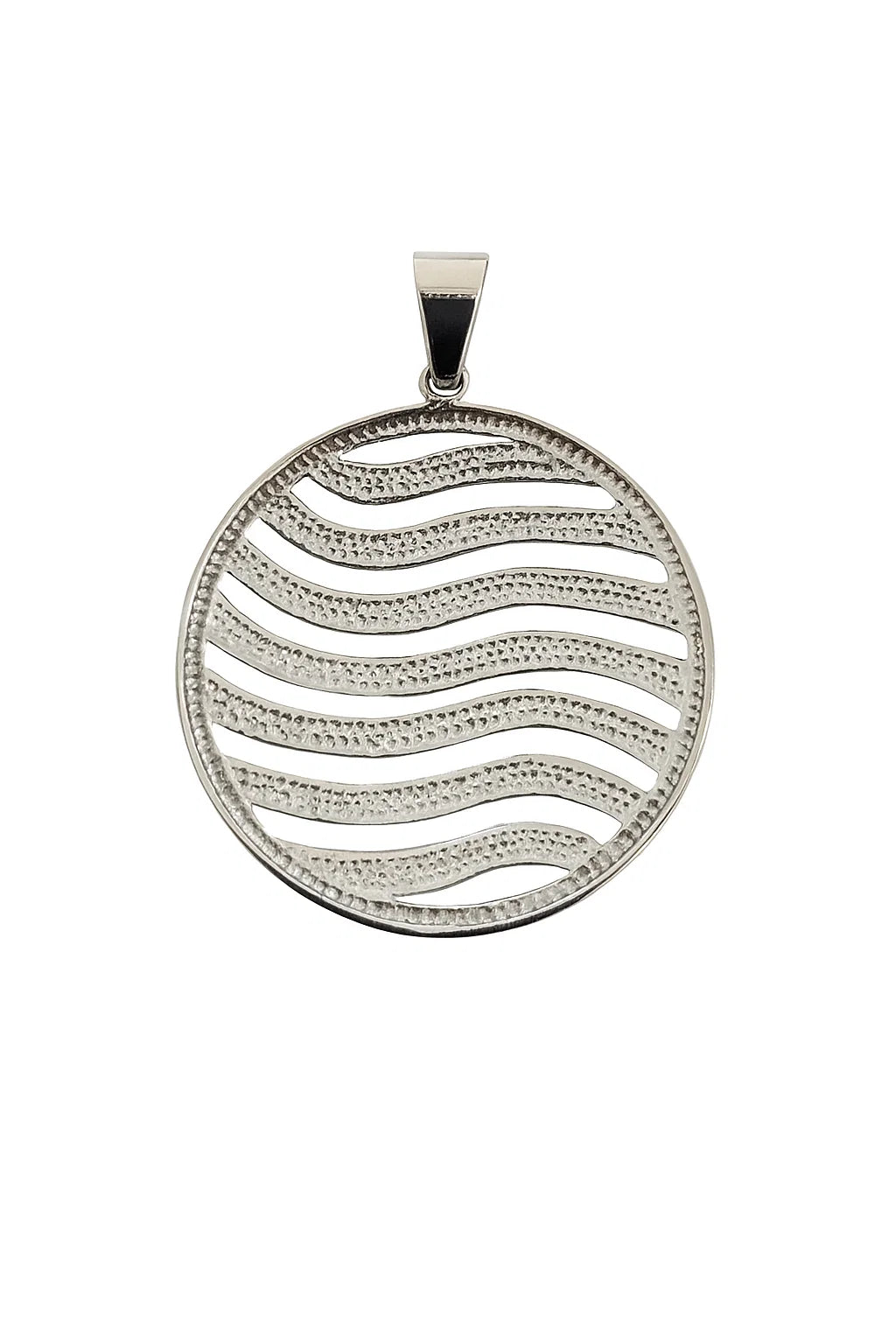 White Gold Circular Shape with Wavy Design Pendant, 10k
