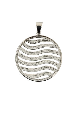 White Gold Circular Shape with Wavy Design Pendant, 10k