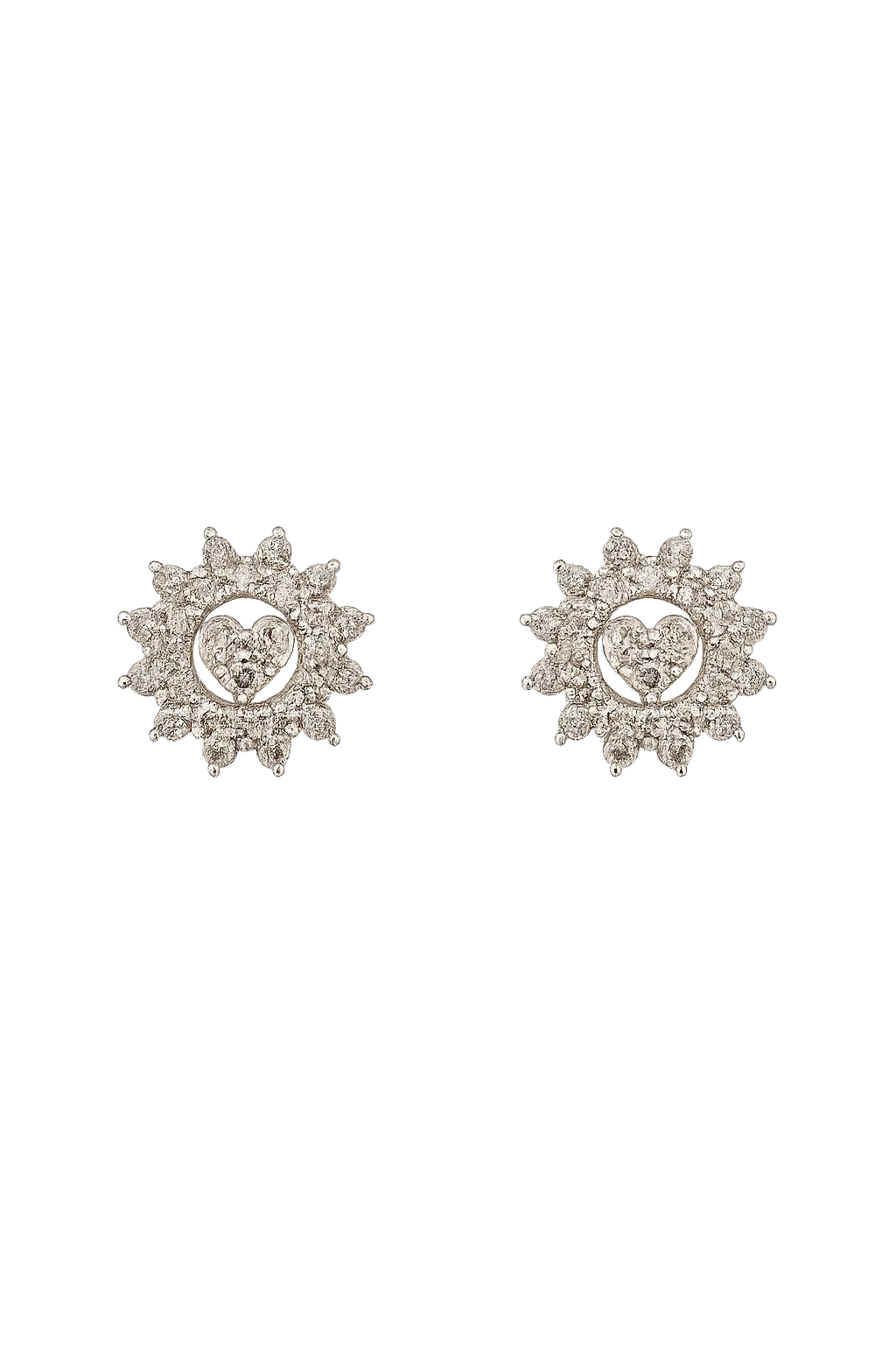 White Gold Heart Halo Design Diamond Stud Earrings, 18k, TDW: 0.5ct SI K