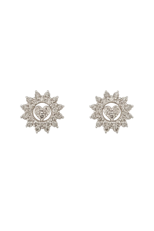 White Gold Heart Halo Design Diamond Stud Earrings, 18k, TDW: 0.5ct SI K