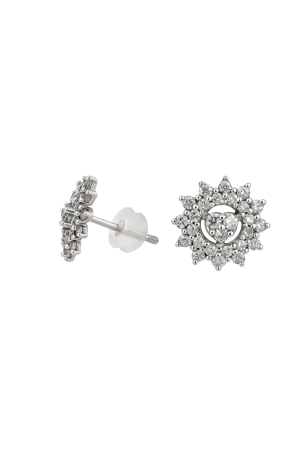 White Gold Heart Halo Design Diamond Stud Earrings, 18k, TDW: 0.5ct SI K