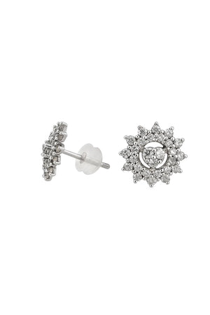 White Gold Heart Halo Design Diamond Stud Earrings, 18k, TDW: 0.5ct SI K