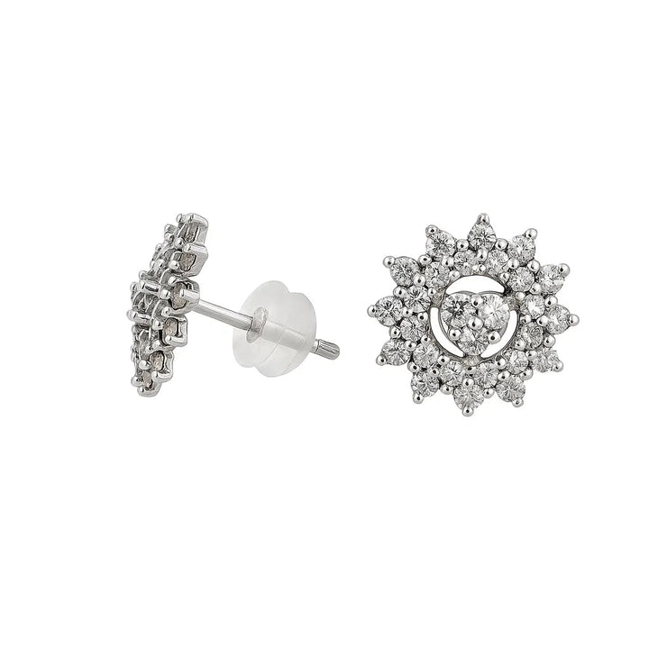 18K White Gold Heart Halo Design Diamond Stud Earrings