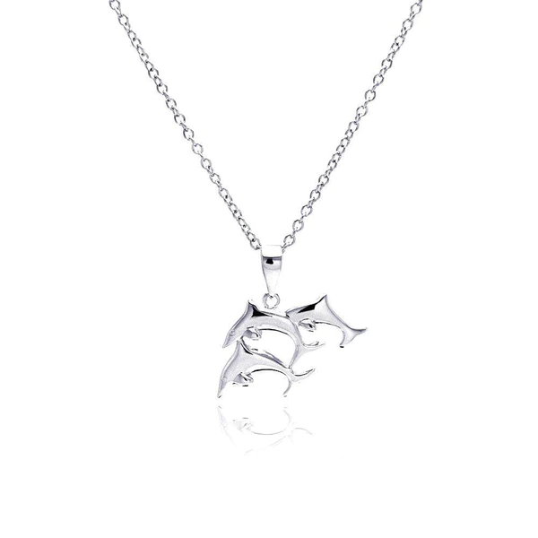Silver Rhodium Plated Three Dolphin Necklace