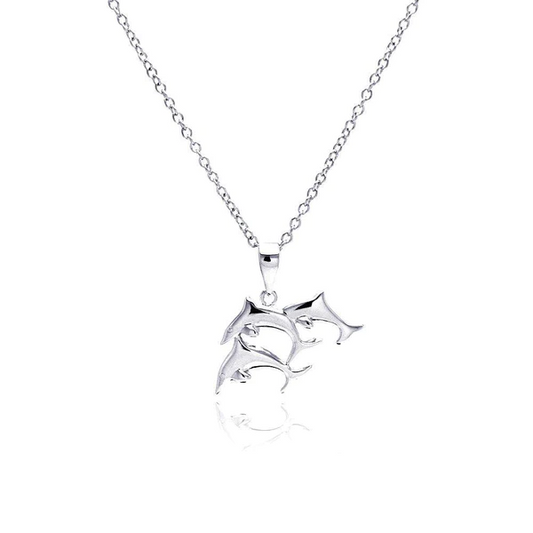Silver Rhodium Plated Three Dolphin Necklace