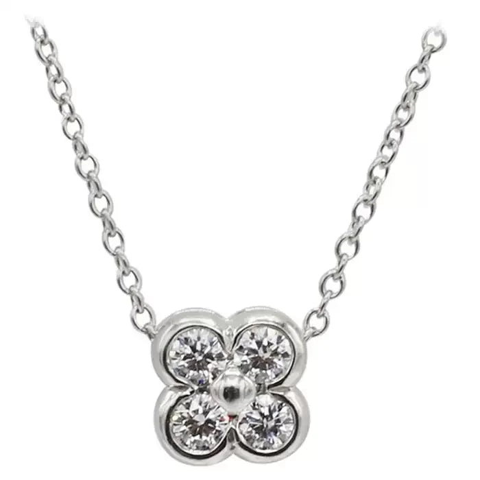 Tiffany & Co. Platinum Diamond Flower Pendant Necklace .08ct 16inches. Floating Charm StylePLAT 3.1gr