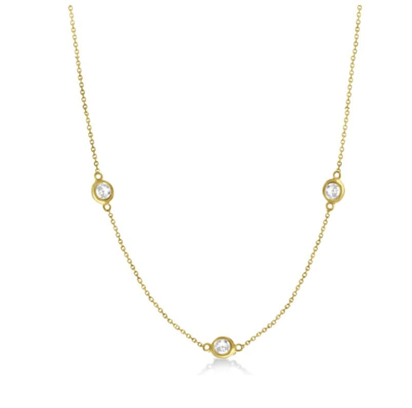 Yellow Gold Diamond Station Three Stone Bezel-Set Necklace with Three Extensions. 10k,  TDW: 0.1Ct. 18"