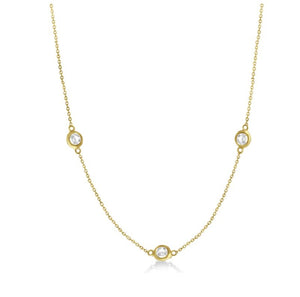 Yellow Gold Diamond Station Three Stone Bezel-Set Necklace with Three Extensions. 10k,  TDW: 0.1Ct. 18