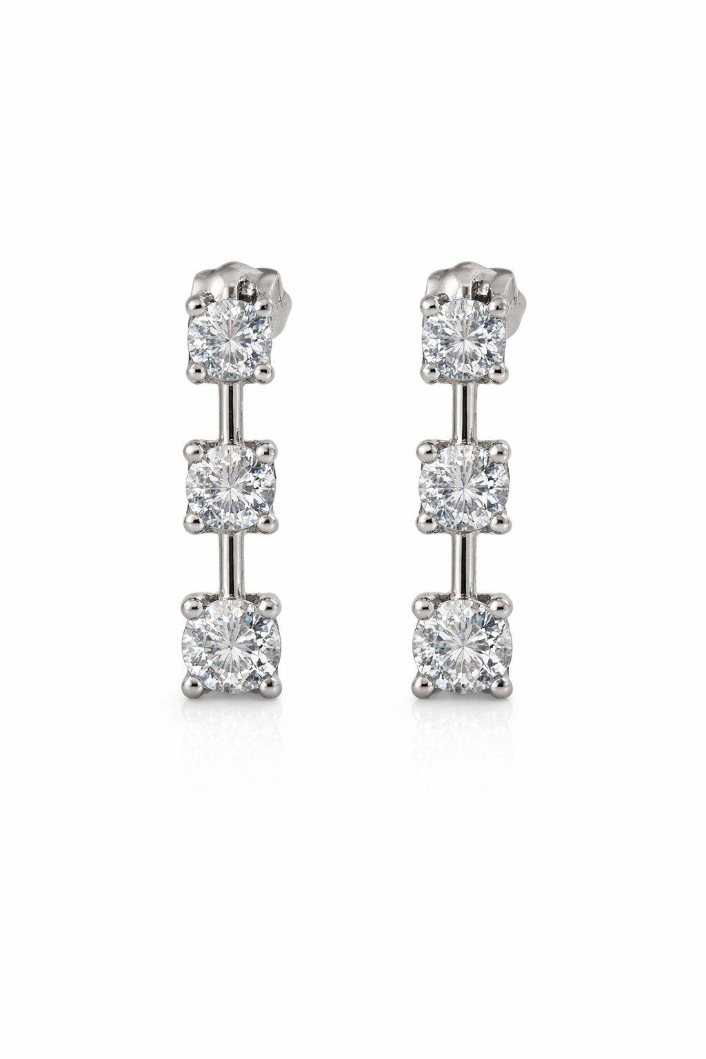 White Gold Triple Diamonds Dangling Earrings . 14k, TDW: 0.75ct, SI-HI, 2.2gr