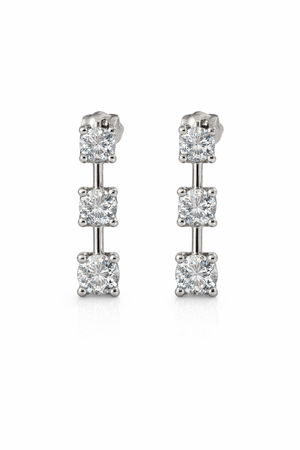 White Gold Triple Diamonds Dangling Earrings . 14k, TDW: 0.75ct, SI-HI, 2.2gr
