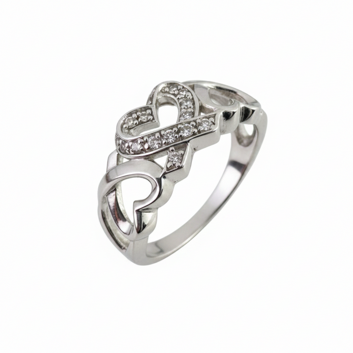 925 Sterling Silver Triple Heart Lab-Grown Diamond Accent Statement Ring