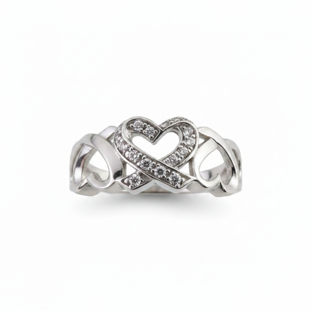 925 Sterling Silver Triple Heart Lab-Grown Diamond Accent Statement Ring