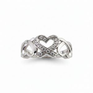 925 Sterling Silver Triple Heart Lab-Grown Diamond Accent Statement Ring