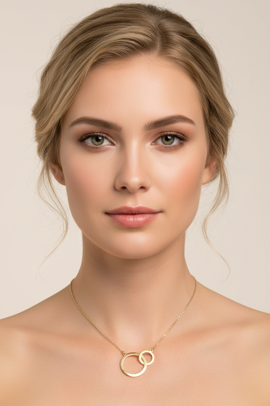 Yellow Gold Two Circles together Necklace, 3.95gr, 18k