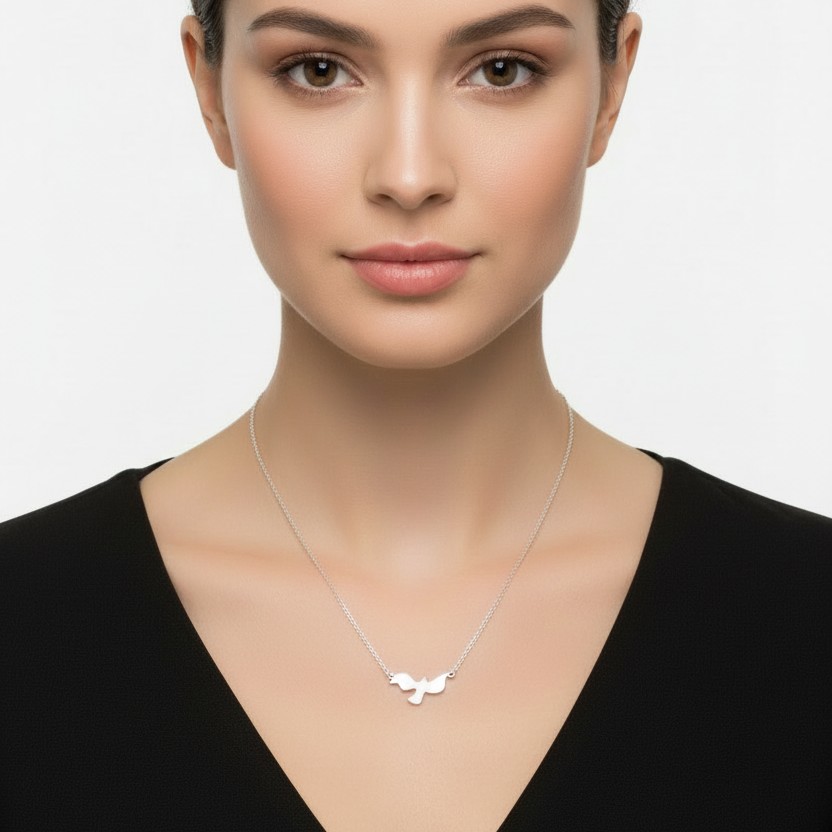 925 Sterling Silver Rhodium Plated Dove Necklace