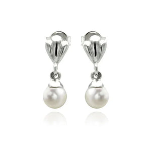 Silver 925 Rhodium-Plated Synthetic Pearl Dangling Stud Earrings
