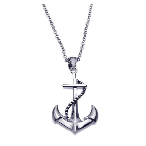 Silver Rhodium Plated Anchor Rope Necklace