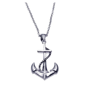 Silver Rhodium Plated Anchor Rope Necklace
