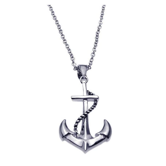 Silver Rhodium Plated Anchor Rope Necklace