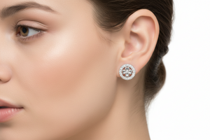 Silver 925 Rhodium-Plated Open Circle Clover CZ Stud Earrings